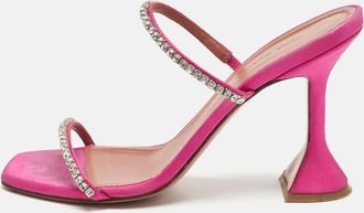 Amina Muaddi Purple Crystal Embellished Satin Gilda Slide Sandals