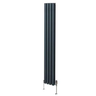 MonsterShop Oval Column Radiator & Valves - 1800mm x 240mm - Anthracite Grey