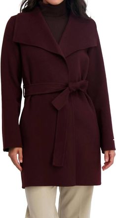 Elie Tahari Womens Double Face Wool-Blend Belted Coat In Cherry