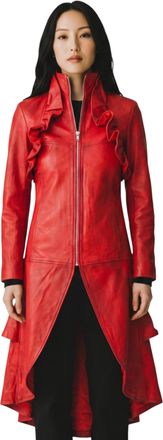 Infinity Leather Womens Goth Red Leather High Collar Victorian Flare Tailcoat - Telemark