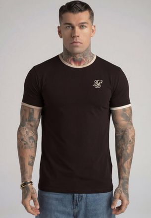 Siksilk Camiseta Ringer para Hombres en Marr&oacute;n y Piedra XXL