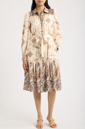 Julia Jordan Mixed Paisley Long Sleeve Midi Shirtdress in Ivory Multi at Nordstrom, Size 10