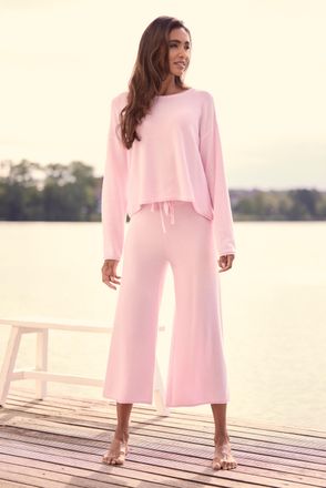 Elbsand Loungehose ELBSAND, Damen, Gr. 32/34, N-Gr, rosa, Feinstrick, Obermaterial: 55% Baumwolle, 45% Nylon, unifarben, Hosen Loungehose, aus weichem Feinstr