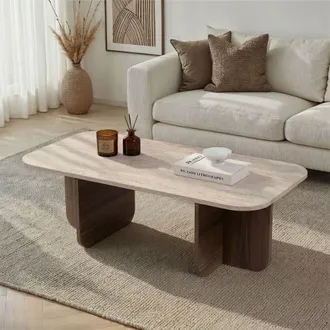 Dmora Mesa De Centro Nomeva, Forma Rectangular, Tablero De Madera Nobilitada, Color Blanco, 120x60x41h Cm Marr&oacute;n Nogal