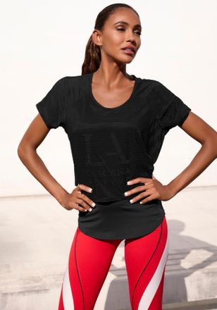 Active By Lascana Funktionsshirt LASCANA ACTIVE, Damen, Gr. XL (48/50), schwarz, Netz, Top: 81% Polyester, 19% Elasthan, bedruckt, unifarben, Basic normal, Rundhals, ab