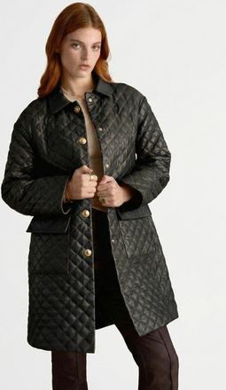 FURNIQ Holland Quilted Leather Coat in Black at Nordstrom, Size X-Small