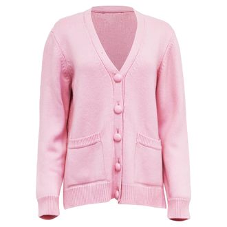 Ganni Ganni V-Neck Knit Cardigan in Pink Wool