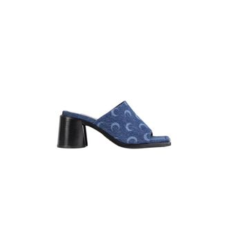 Marine Serre Moon Allover Print Denim Heeled Mules - Dames - Muiltjes - Blauw - 35 EU - Denim - Schoenen
