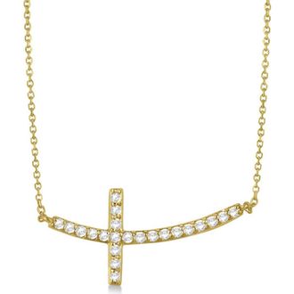 Allurez Diamond Sideways Curved Cross Pendant Necklace 14k in 0.50Ct,yellow Gold at Nordstrom, Size 18