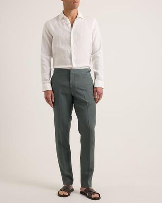 Orlebar Brown Justin Lino Relaxed Fit Classic Collar Italian Linen Shirt in White at Nordstrom, Size X-Small