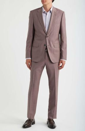 BOSS Huge Slim Fit Textured Virgin Wool Suit in Pink/brown at Nordstrom, Size 42