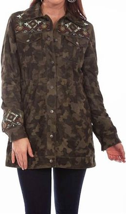 Scully Camouflage Suede And Embroidered Beaded Jacket In Olive