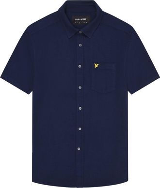 Lyle & Scott Heren basketweave shirt met korte mouwen (Marine)