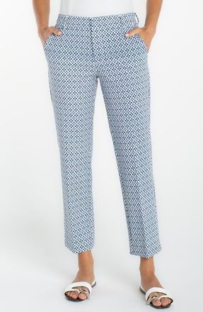 Liverpool L.A. Kelsey Jacquard Slit Hem Tapered Trousers in Blue White Tile at Nordstrom, Size 10 P