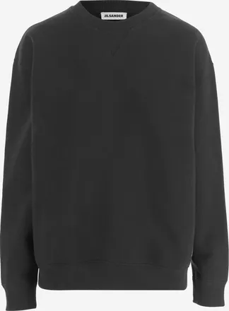 Jil Sander Womens Crew-Neck Cotton Sweatshirt Black Knitwear Sweater