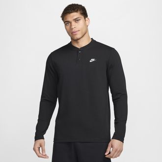 Nike Mens Club Long-Sleeve Henley in Black | FZ6630-010