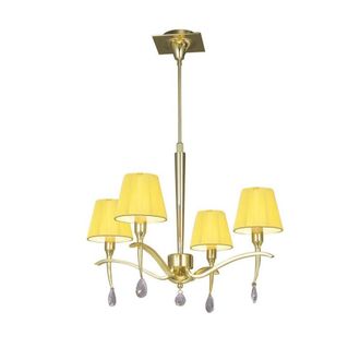 Netlighting Siena Pendant Round 4 Light E14 Brass Amber Cream Shades & Crystal in Yellow