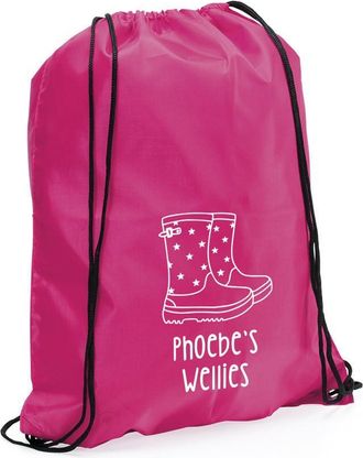 eBuy GB Personalised Welly Boot Bag, Kids Unisex Drawstring Bag for Wellies Boot Backpack, Girls Boys Rucksack, Childrens Welly Bag (Fuschia)