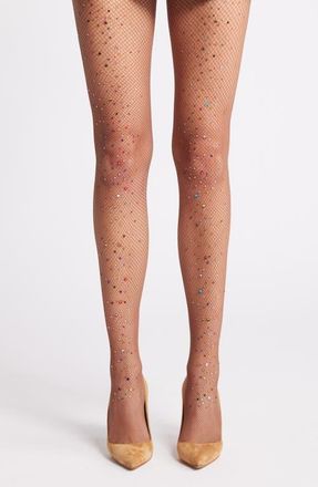High Heel Jungle Glitter Fishnet Tights in Tan at Nordstrom
