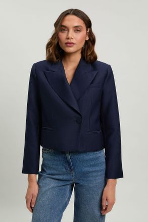 Karen Millen Womens Tailored Satin Tux Cropped Blazer - Navy - Size 14 UK