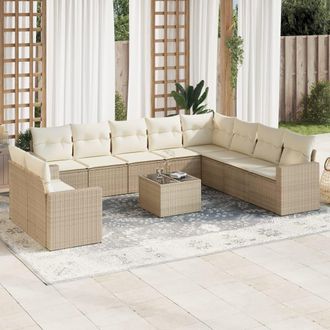 vidaXL Set De Sof&aacute;s De Jard&iacute;n 11pzas Con Cojines Rat&aacute;n Sint&eacute;tico Beige Vidaxl