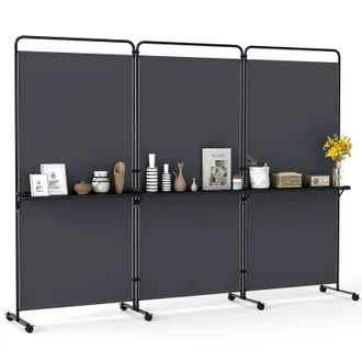 Costway Costway Paravento Interno 3 Ante Con 8 Ruote Bloccabili E Ripiani (grigio)