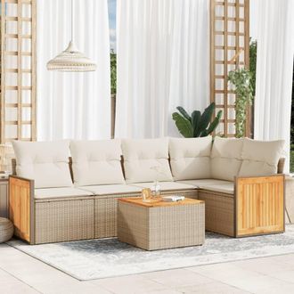 vidaXL Juego De Sof&aacute;s Jard&iacute;n Con Cojines 6 Pzas Rat&aacute;n Sint&eacute;tico Beige Vidaxl