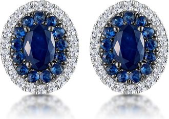 The Diamond Store Sapphire and Diamond Halo Earrings 18K White Gold - Asteria Collection