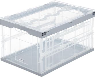 Relaxdays 2 Cajas De Almacenaje Con Tapa Plegables, Pl&aacute;stico, 31.5 X 59.5 X 39.5 Cm, Transparente Y Gris