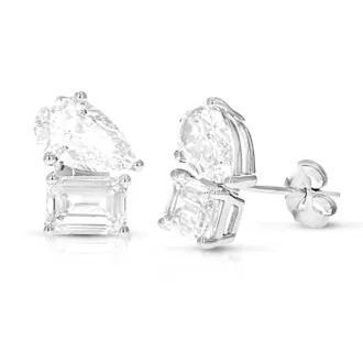 Vir Jewels 4 cttw Emerald and Pear Lab Grown Diamond Stud Earrings in 14K Gold With Push Backs For Women