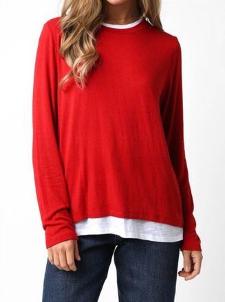 Olivaceous Double Layer Crew Neck Sweater In Red