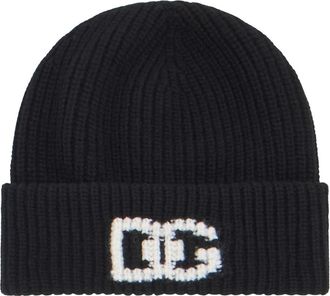 Dolce & Gabbana Gebreide muts met logo - Heren - Hoeden - Zwart - ONE Size - Wol - Accessoires