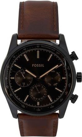 Fossil Sullivan Multifunction Leather Strap Watch, 44mm in Black/Brown at Nordstrom Rack