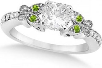 Allurez Princess Diamond & Peridot Butterfly Engagement Ring 14k W Gold 0.50ct