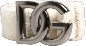 Dolce & Gabbana Womens White Cotton Fleece Dg Logo Metal Buckle Belt