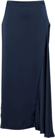 Max Mara Blauwe satijnen longuette rok met split - Dames - Maxi Rokken - Blauw - M - Satijn - Rokken