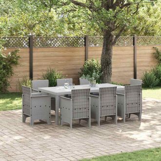 vidaXL Vidaxl - Conjunto De Comedor De Jard&iacute;n 9 Pcs Gris Claro Ratan Polt