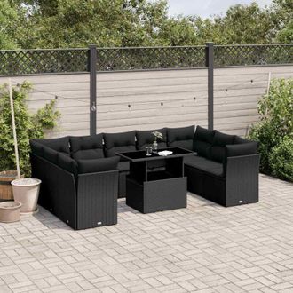 vidaXL Vidaxl - Set De Sof&aacute;s De Jard&iacute;n 10 Pzas Cojines Rat&aacute;n Sint&eacute;tico Negro