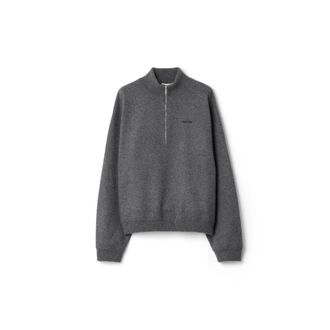 Miu Miu Cashmere And Jersey Zipper Sweater, Woman, Slate Gray, Size 42