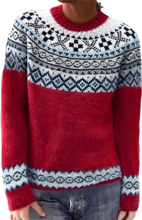 Generic Icelandic Fair Isle Jumpers for Women UK Vintage Fairisle Ladies Sweaters Casual Loose Long Sleeve Crew Neck Knit Jacquard Pullover Sweater Stylish Re