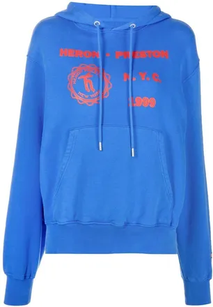 Heron Preston Medieval graphic-print hoodie - women - Cotton - L - Blue