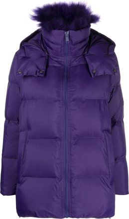 Yves Salomon hooded padded jacket - women - Lamb Fur/Polyamide/Polyester/Viscose/Spandex/Elastane/Duck Down/Duck Feathers - 36 - Purple