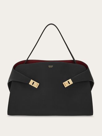 Ferragamo Women Hug soft bicolor shoulder bag (L) Black