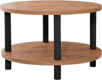 Calicosy Mesa de centro redonda de 2 niveles con acabado pino atl&aacute;ntico D70 cm