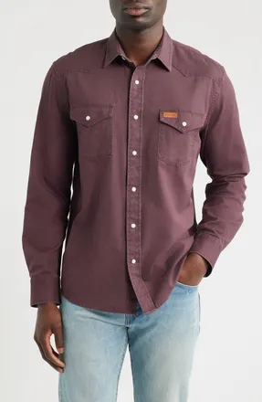 Pendleton Dillon Cotton Twill Snap-Up Western Shirt in Washed Berry at Nordstrom, Size Xx-Large