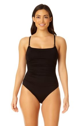 Anne Cole Womens Shirred Lingerie Maillot One Piece in Black at Nordstrom, Size 16