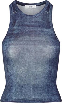 Liu Jo Denim-effect top - Dames - Tops zonder mouwen - Blauw - L - Denim - Tops