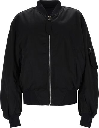 The Attico Neutrals Cropped Zipper Sleeve Polyester Bomber Jacket