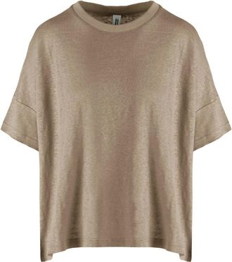 Bomboogie Oversized linnen jersey T-shirt - Dames - Tops - Bruin - Maat: XL Linnen