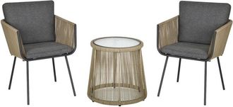 OUTSUNNY Conjunto De Jard&iacute;n Exterior De 3 Piezas Juego De 2 Sillas Y Mesa De Rat&aacute;n Con Cojines Acolchados Y Encimera De Vidrio Marr&oacute;n Y Crema - Outsunny